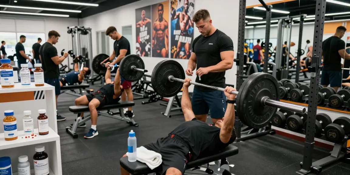Professionelles Training im Anabolika Shop mit Bodybuildern, die Steroide sicher verwenden.