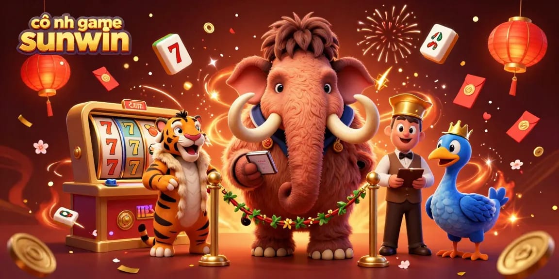 Experience the excitement of cổng game sunwin with a dynamic casino scene featuring unique characters and symbols.