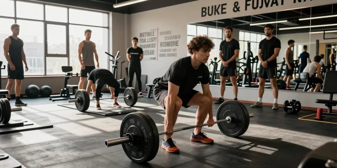 Medi Pharma Steroid Shop: Athlet realisiert perfektes Deadlift im modernem Fitnessstudio mit guter Atmosphäre.