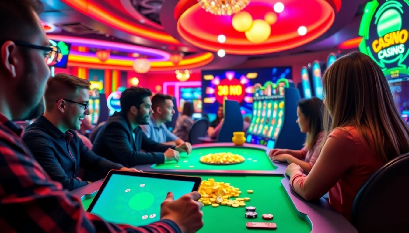 A magyar online casino digitális élményét bemutató izgalmas játékosok a képernyőn.