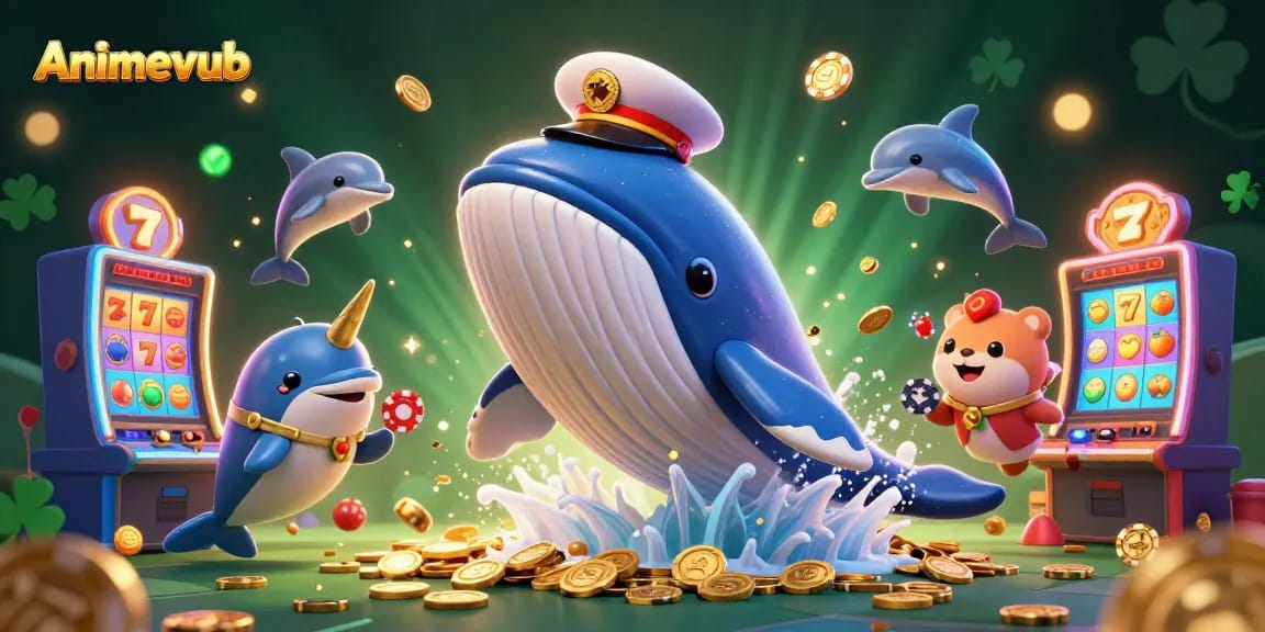 Win big with Animevsub in this vibrant 3D casino scene filled with playful characters.