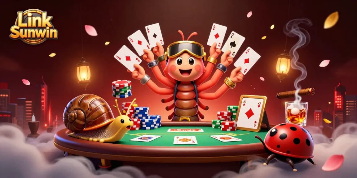 Experience thrilling moments with Link Sunwin as animated casino characters surround a vibrant poker table.