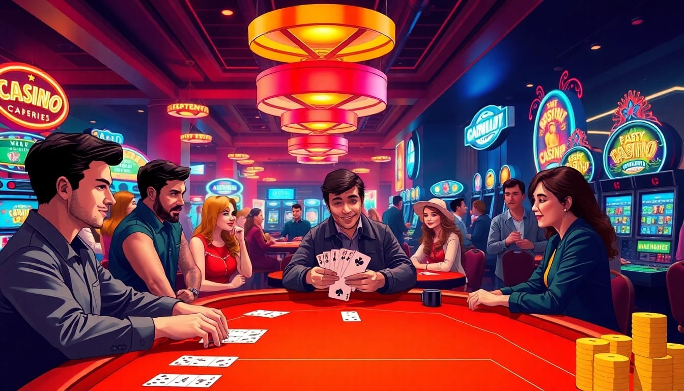 Spannende Casinospiele mit Spielern in einem lebhaften Casino-Umfeld
