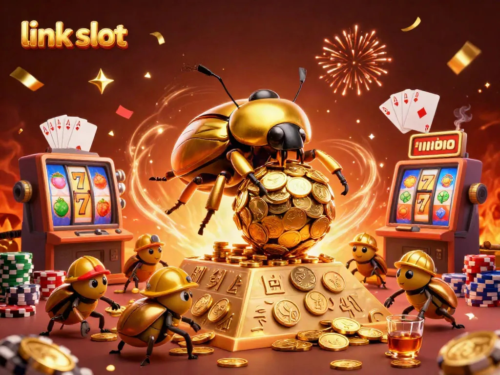 Experience exciting wins at link slot with a golden beetle and jackpot-themed spectacle.