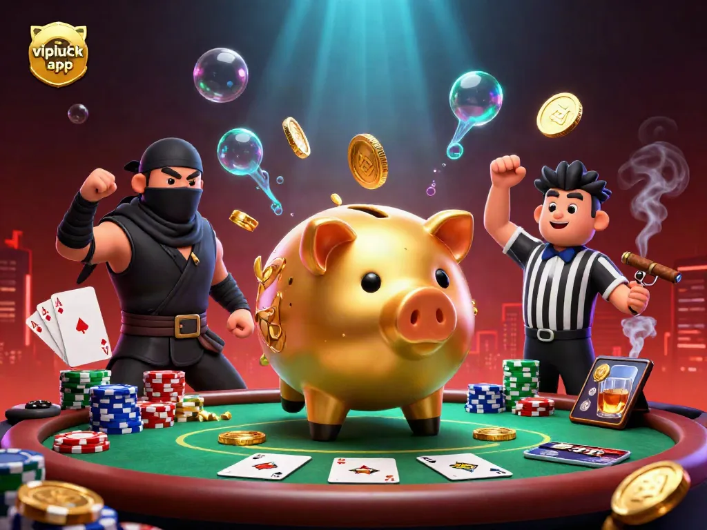 Engage with the thrilling vipluck app as a golden piggy bank sumo wrestler stomps for golden coins.