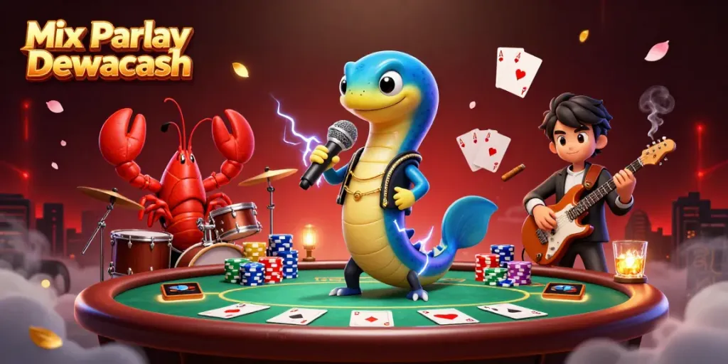 Engaging 3D scene with Mix Parlay Dewacash featuring cartoon characters in an underwater casino.