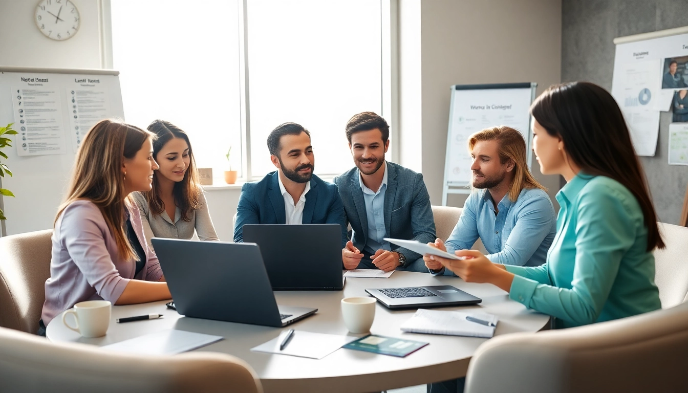 Headhunter IT diskutiert mit einem Team von IT-Profis in einem modernen Büro.